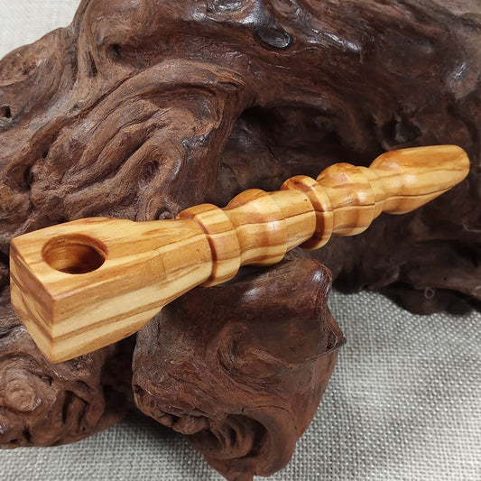 Olive Wood Smoking Pipe: Artisan Made, Square End and Multi-Turned