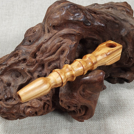 Olive Wood Smoking Pipe: Artisan Made, Square End and Multi-Turned