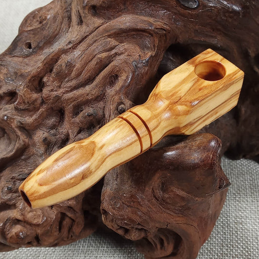 Olive Wood Smoking Pocket Pipe: Artisan Made, Square End and Groove Turned
