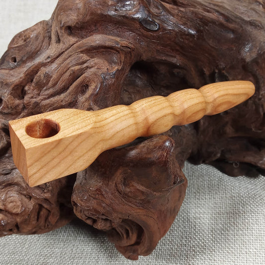 Cherry Wood Smoking Pipe: Artisan Made, Square End and Smooth Turned