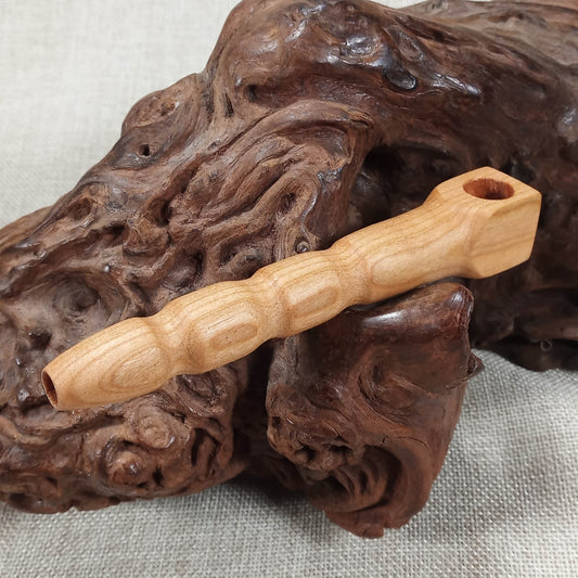 Cherry Wood Smoking Pipe: Artisan Made, Square End and Wave Turned
