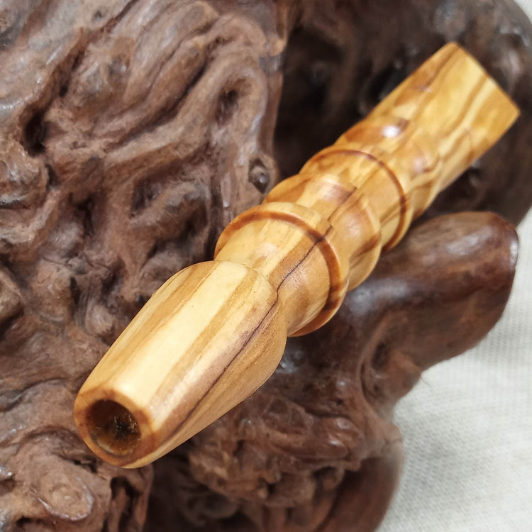 Olive Wood Smoking Pipe: Artisan Made, Square End and Multi-Turned