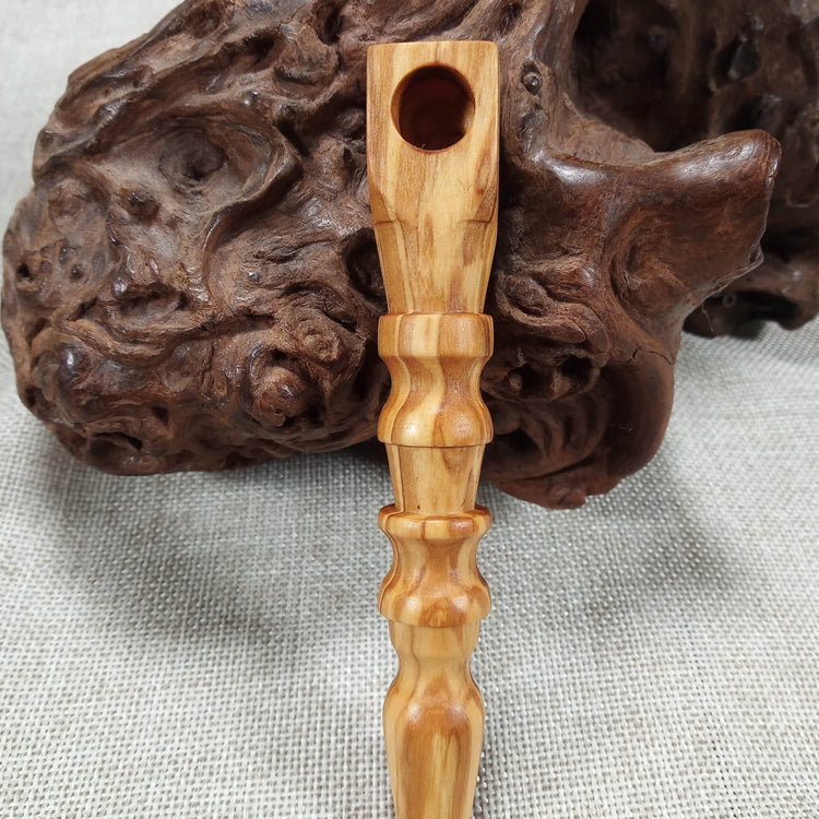 Olive Wood Smoking Pipe: Artisan Made, Square End and Multi-Turned