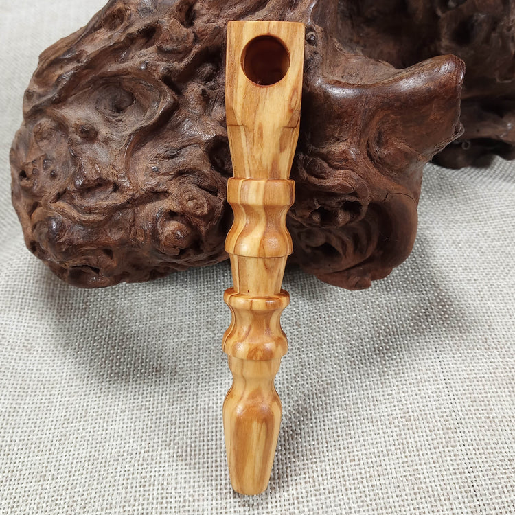 Olive Wood Smoking Pipe: Artisan Made, Square End and Multi-Turned