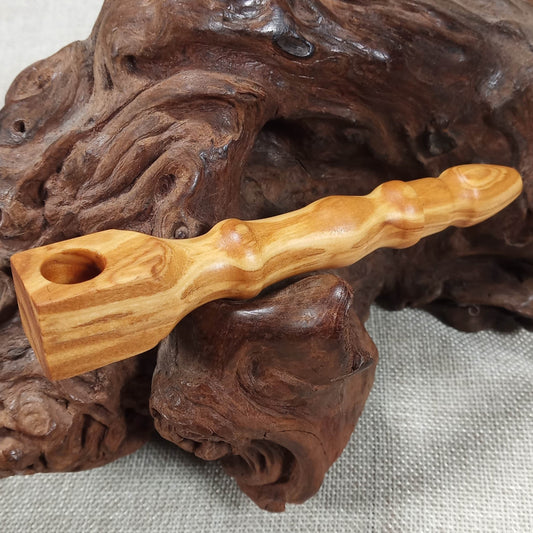 Olive Wood Smoking Pipe: Artisan made, Square End and Curved Turned