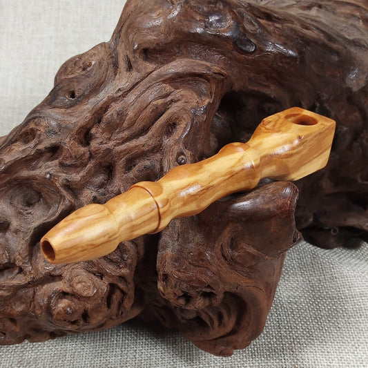Olive Wood Smoking Pipe: Artisan made, Square End and Curved Turned
