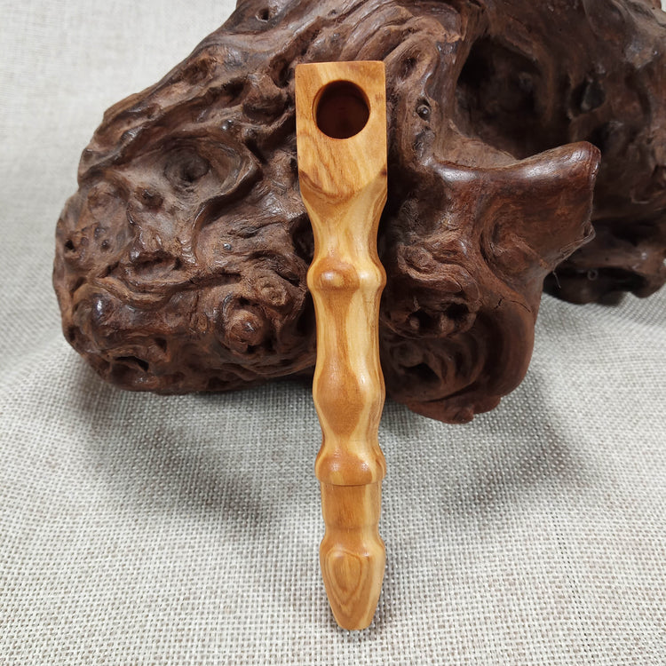 Olive Wood Smoking Pipe: Artisan made, Square End and Curved Turned