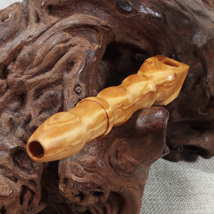 Olive Wood Smoking Pipe: Artisan made, Square End and Curved Turned