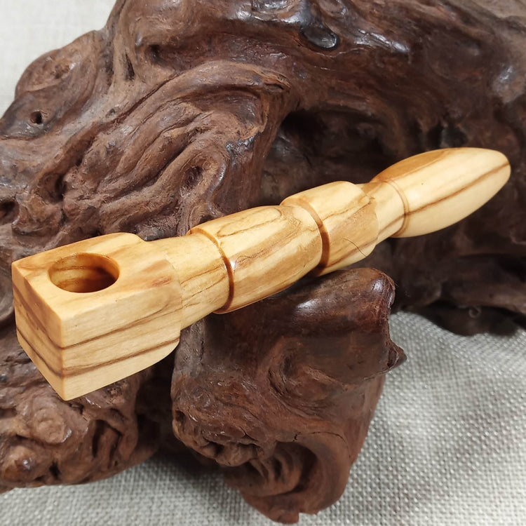 Olive Wood Smoking Pipe: Artisan Made, Square End and Stepped Turned