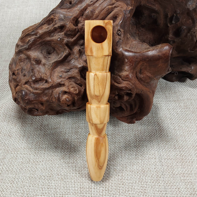 Olive Wood Smoking Pipe: Artisan Made, Square End and Stepped Turned