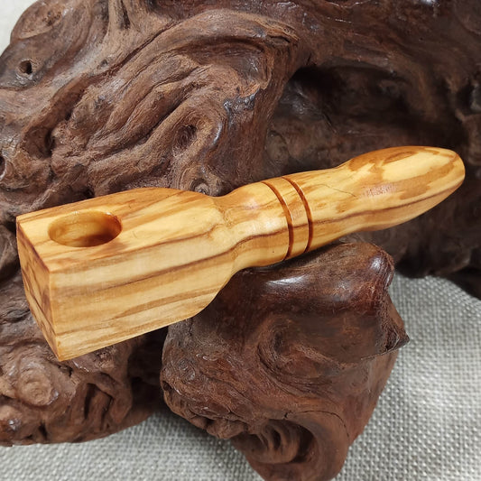 Olive Wood Smoking Pocket Pipe: Artisan Made, Square End and Groove Turned