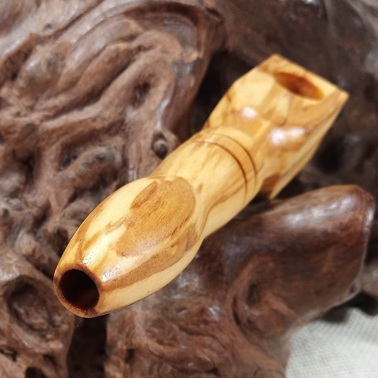 Olive Wood Smoking Pocket Pipe: Artisan Made, Square End and Groove Turned