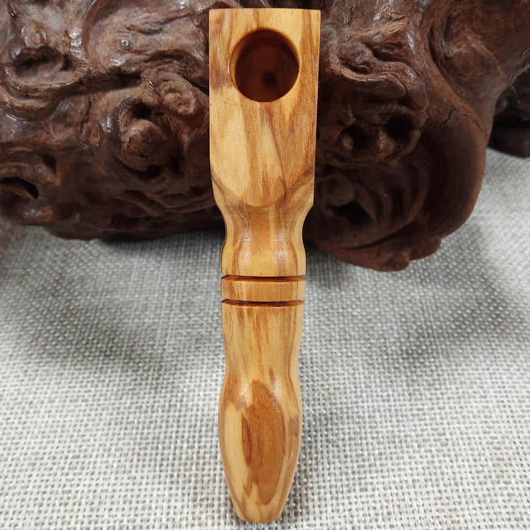 Olive Wood Smoking Pocket Pipe: Artisan Made, Square End and Groove Turned