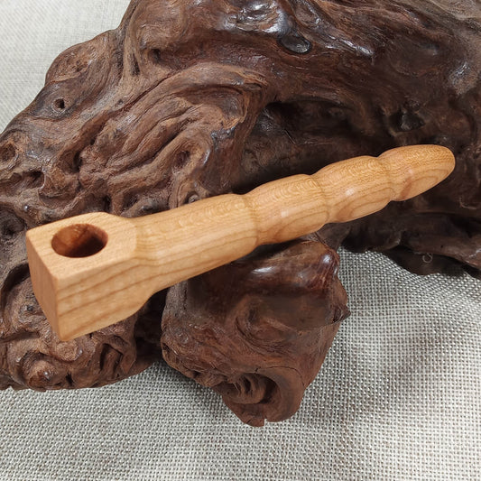 Cherry Wood Smoking Pipe: Artisan Made, Square End and Wave Turned