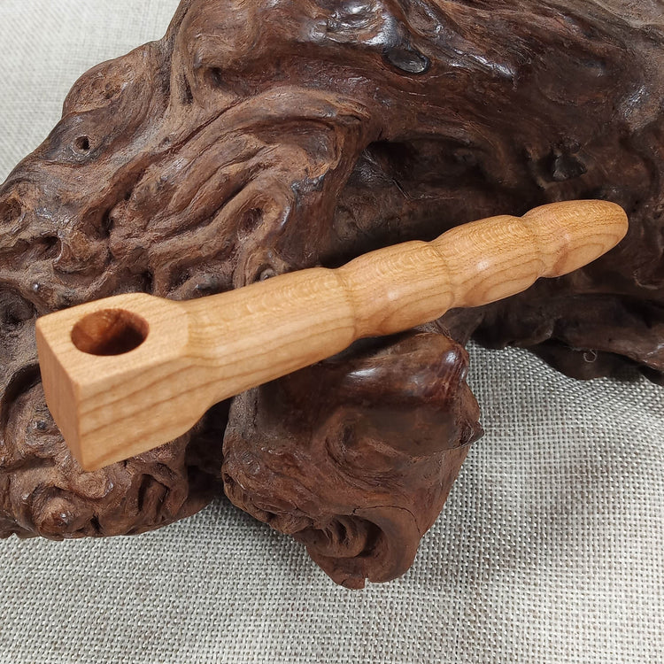 Cherry Wood Smoking Pipe: Artisan Made, Square End and Wave Turned
