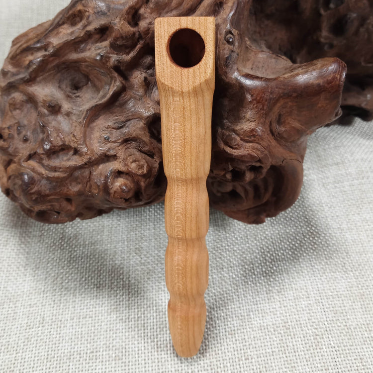 Cherry Wood Smoking Pipe: Artisan Made, Square End and Wave Turned