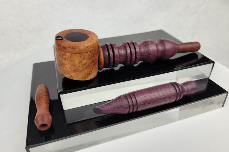 Purpleheart and Briarwood Smoking Pipe, Hopper and Tamper/Scraper Smoking Kit