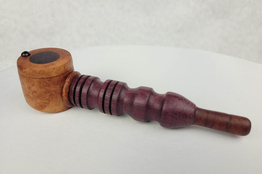 Purpleheart and Briarwood Smoking Pipe, Hopper and Tamper/Scraper Smoking Kit