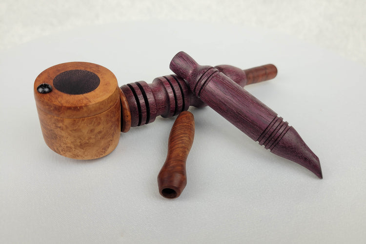 Purpleheart and Briarwood Smoking Pipe, Hopper and Tamper/Scraper Smoking Kit