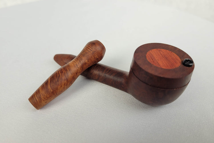 Padauk Inlayed Briarwood Smoking Pipe with a Round Hopper