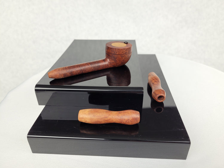 Mahogany Inlayed Briarwood Smoking Pipe with Two Hoppers