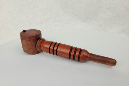 Deep Red Padauk and Briarwood Smoking Pipe with Matching Inlayed Cap