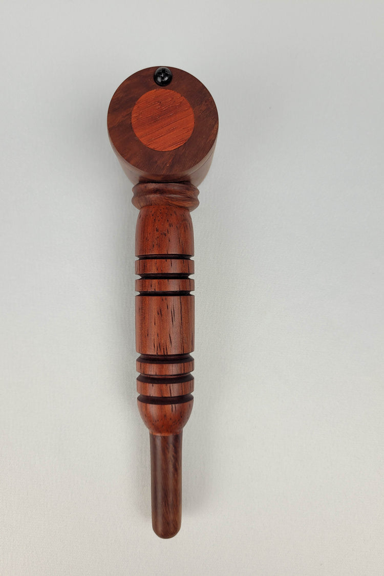 Deep Red Padauk and Briarwood Smoking Pipe with Matching Inlayed Cap