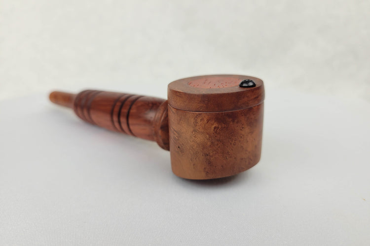 Deep Red Padauk and Briarwood Smoking Pipe with Matching Inlayed Cap