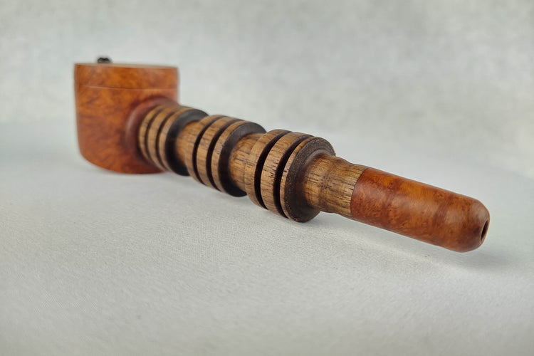 Briarwood and Walnut Smoking Pipe with a Beechwood Inlayed Cap