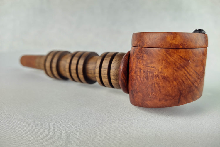 Briarwood and Walnut Smoking Pipe with a Beechwood Inlayed Cap