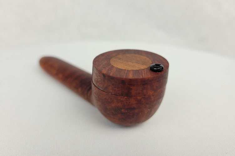 Briarwood Smoking Pipe with a Small Bowl and Mahogany Inlayed Cap