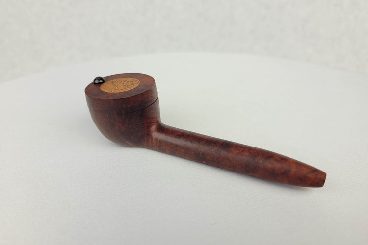 Slender Briarwood Smoking Pipe with Mahogany Inlayed Cap