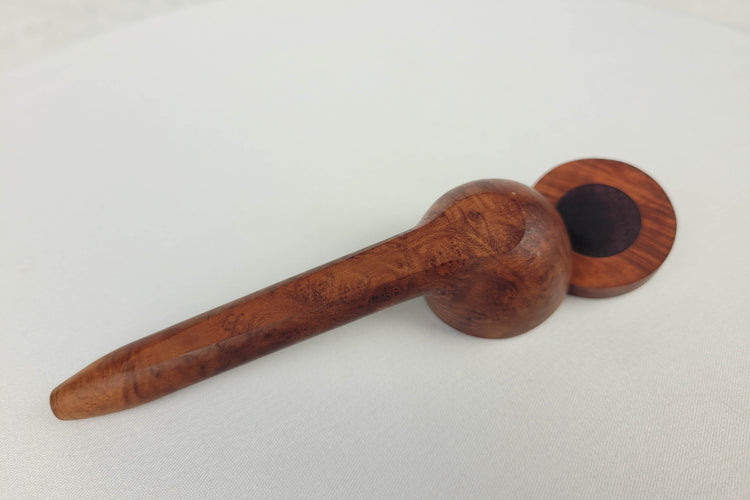 Slender Briarwood Small Bowl Smoking Pipe with Purpleheart Inlayed Cap