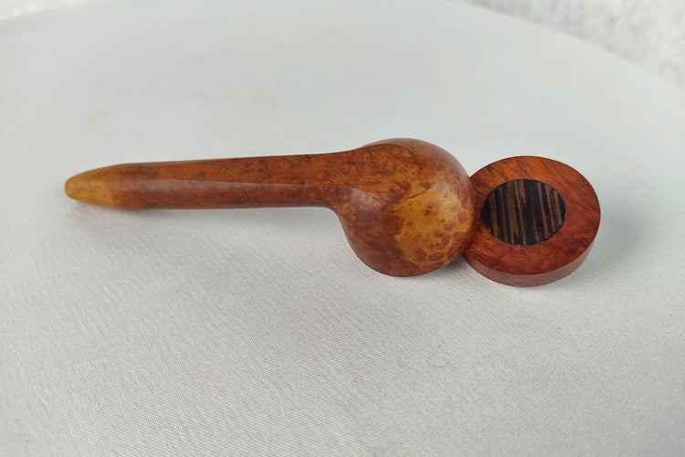 Slender, Small Bowl, Briarwood Smoking Pipe with a Wenge Inlayed Cap