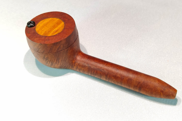 Slender Briarwood Smoking Pipe with Mahogany Inlayed Cap