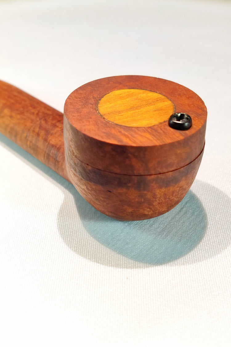 Briarwood Smoking Pipe with a Small Bowl and Mahogany Inlayed Cap